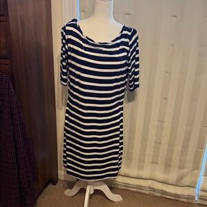 Yala Navy and White Striped Midi Dress